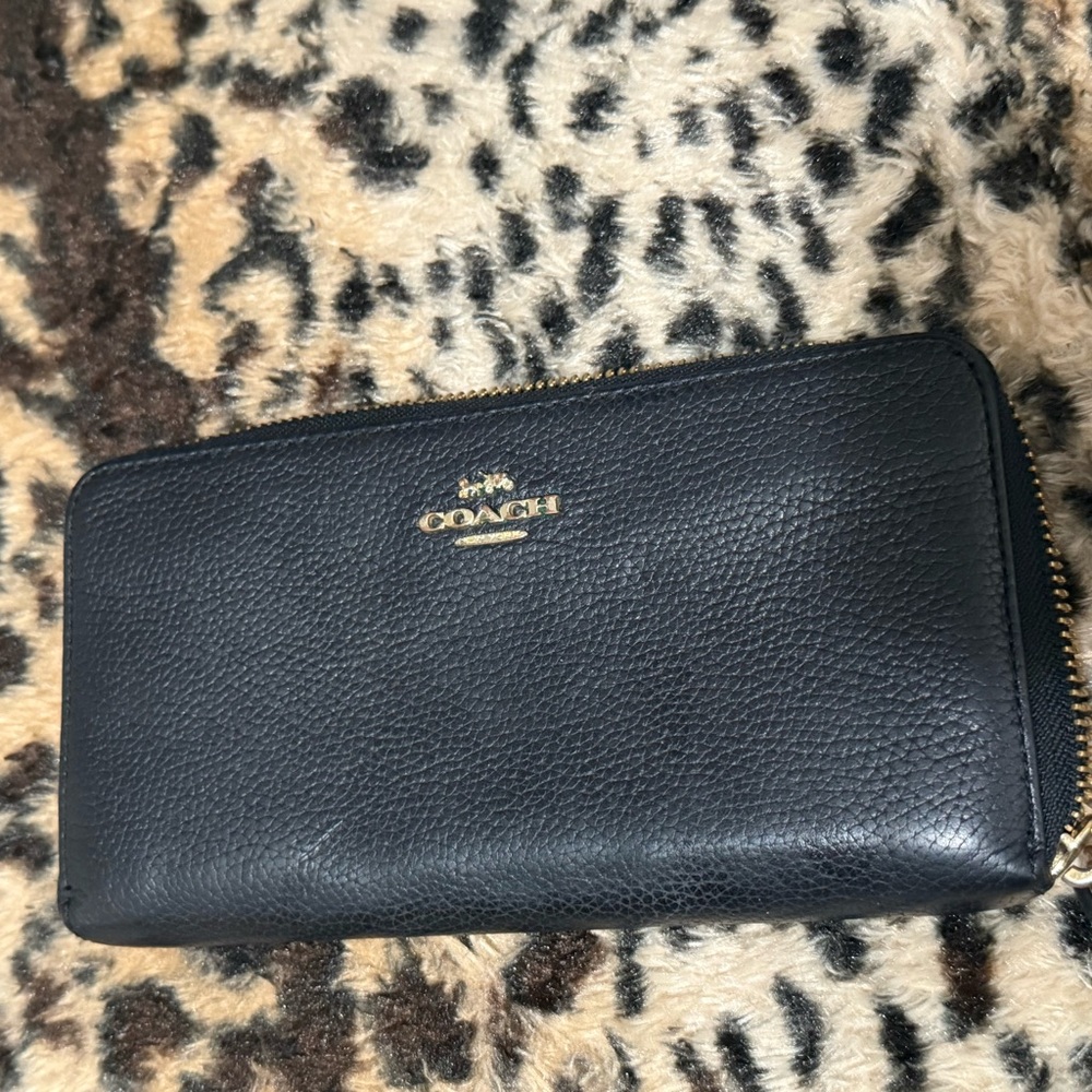 Coach Black Pebbled Leather Zip Wallet